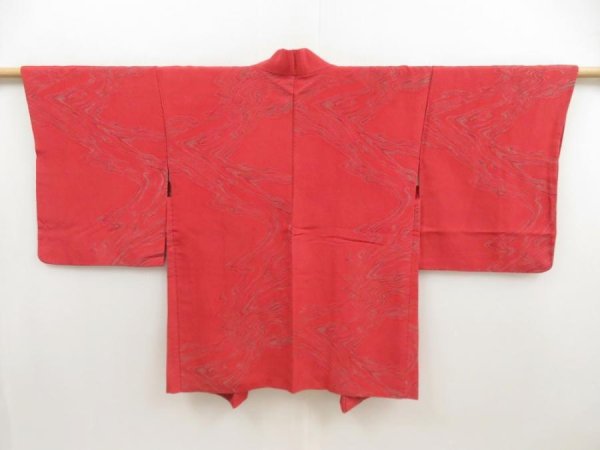 Photo1: 5803T04z800 Vintage Japanese Kimono Silk HAORI Stream Red-Pink (1)