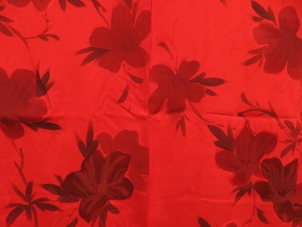 Photo3: 5803T05z570 Vintage Japanese Kimono Silk HAORI Flower Tomato red (3)