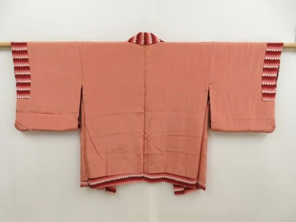 Photo7: 5803T06z400 Vintage Japanese Kimono Silk HAORI  Red-Brown (7)