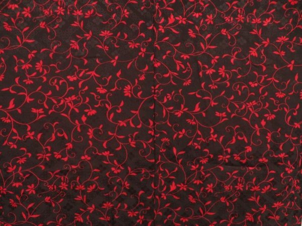 Photo4: 5803T08z370 Vintage Japanese Kimono Silk HAORI Flower Black Red (4)