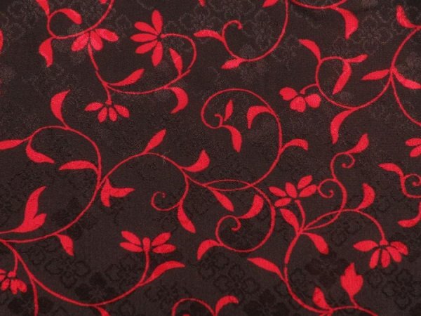 Photo5: 5803T08z370 Vintage Japanese Kimono Silk HAORI Flower Black Red (5)