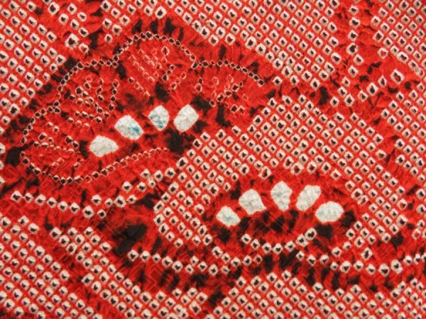 Photo4: 5803T10z490 Vintage Japanese Kimono Silk SHIBORI HAORI Pine Orange-Red (4)