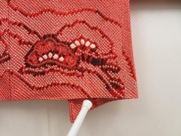 Photo8: 5803T10z490 Vintage Japanese Kimono Silk SHIBORI HAORI Pine Orange-Red (8)