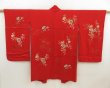 Photo1: 5803T11z590 Vintage Japanese Kimono Silk LONG HAORI Flower Dark red (1)