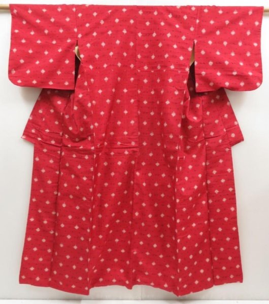 Photo1: 5803T12z720 Vintage Japanese Kimono Silk TSUMUGI  Red-Pink (1)