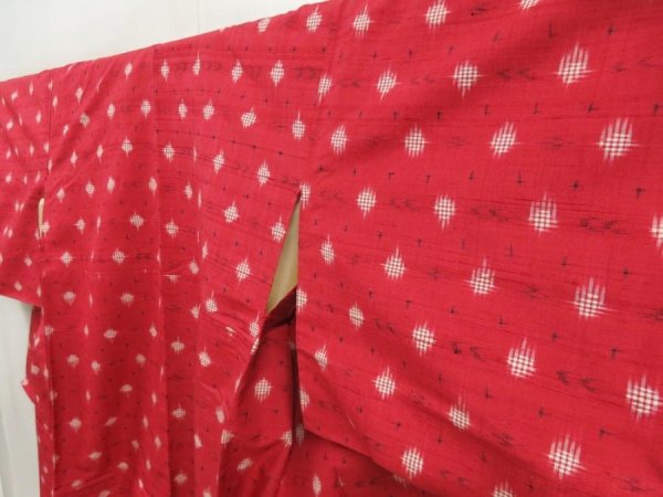 Photo2: 5803T12z720 Vintage Japanese Kimono Silk TSUMUGI  Red-Pink (2)