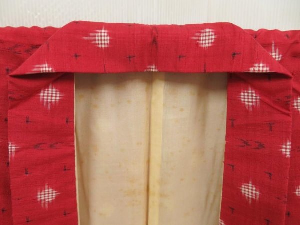 Photo7: 5803T12z720 Vintage Japanese Kimono Silk TSUMUGI  Red-Pink (7)