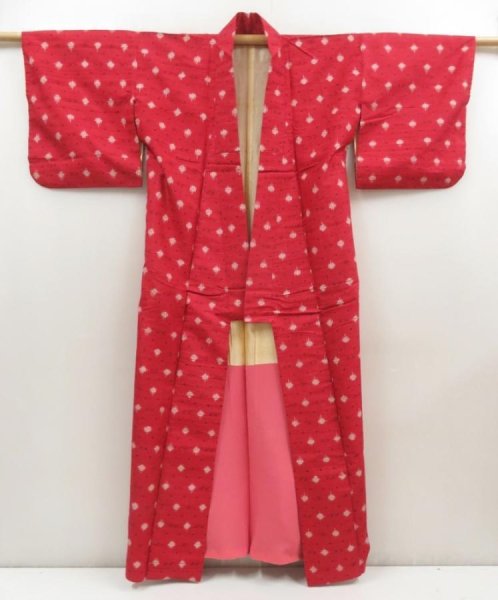 Photo8: 5803T12z720 Vintage Japanese Kimono Silk TSUMUGI  Red-Pink (8)
