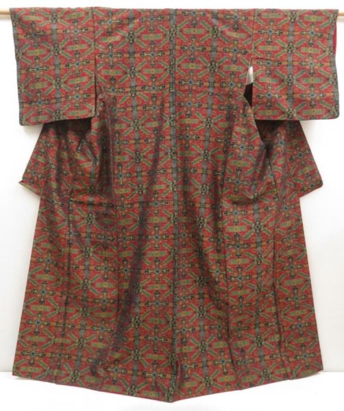Photo1: 5803T13z840 Vintage Japanese Kimono Silk TSUMUGI  Dark red (1)