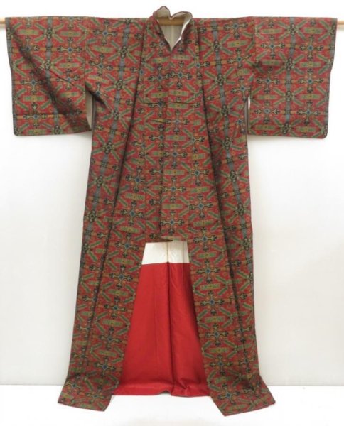 Photo8: 5803T13z840 Vintage Japanese Kimono Silk TSUMUGI  Dark red (8)