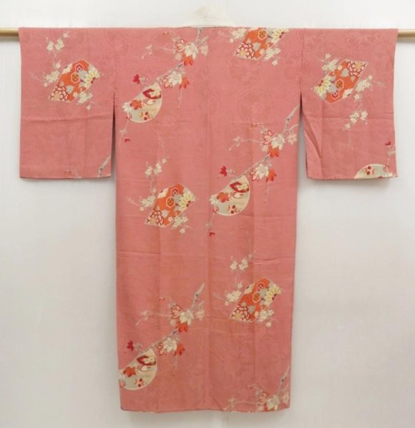Photo1: 5806T02z480 Vintage Japanese Kimono Silk JUBAN Flowers Ash rose (1)