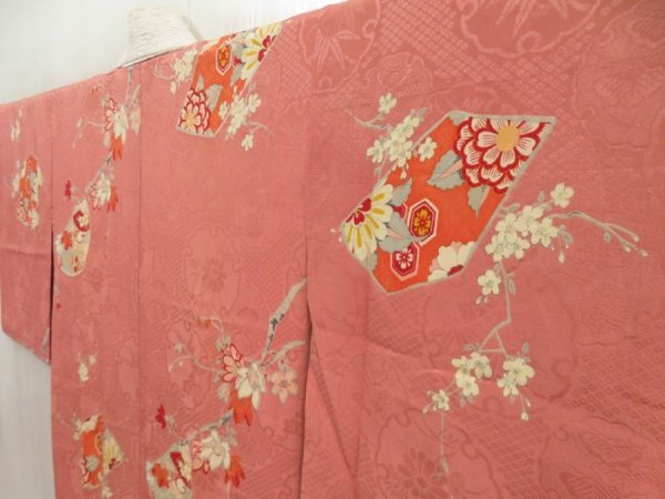 Photo2: 5806T02z480 Vintage Japanese Kimono Silk JUBAN Flowers Ash rose (2)