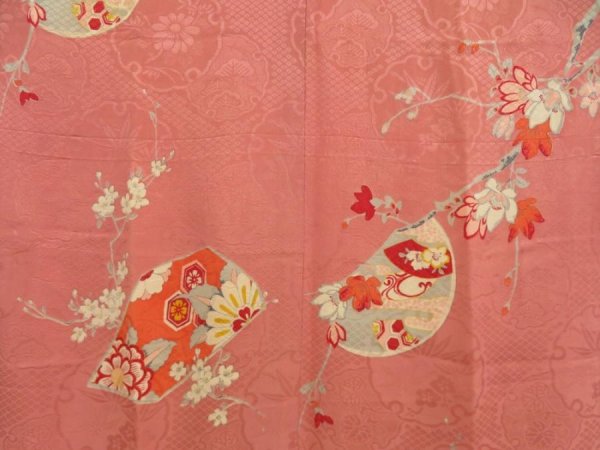 Photo3: 5806T02z480 Vintage Japanese Kimono Silk JUBAN Flowers Ash rose (3)