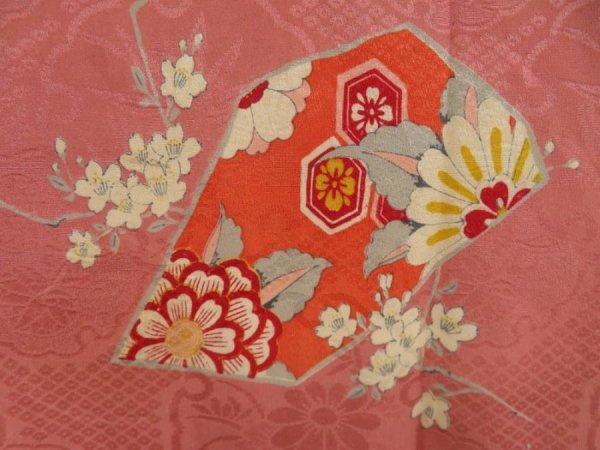 Photo4: 5806T02z480 Vintage Japanese Kimono Silk JUBAN Flowers Ash rose (4)