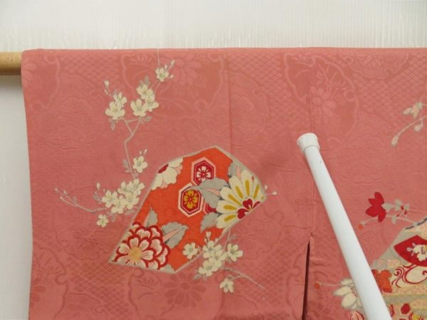 Photo5: 5806T02z480 Vintage Japanese Kimono Silk JUBAN Flowers Ash rose (5)