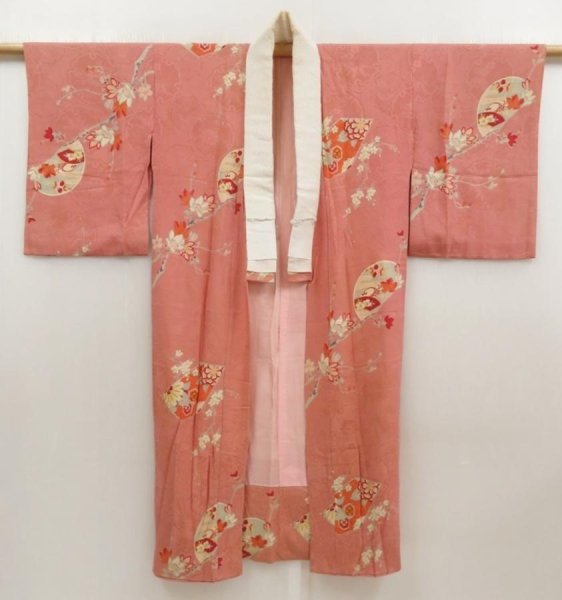 Photo8: 5806T02z480 Vintage Japanese Kimono Silk JUBAN Flowers Ash rose (8)