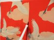 Photo5: 5806T04z390 Antique Japanese Kimono Silk JUBAN Flying crane Tomato red (5)