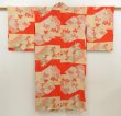 Photo1: 5806T05z420 Antique Japanese Kimono Silk JUBAN Flowers Orangered (1)
