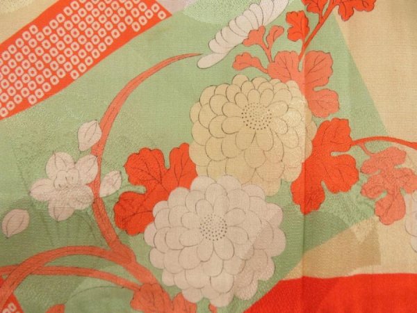 Photo4: 5806T05z420 Antique Japanese Kimono Silk JUBAN Flowers Orangered (4)