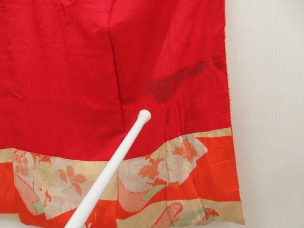 Photo8: 5806T05z420 Antique Japanese Kimono Silk JUBAN Flowers Orangered (8)
