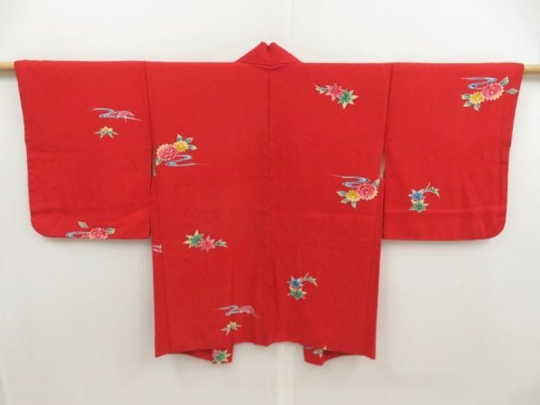 Photo1: 5806T06z520 Vintage Japanese Kimono Silk HAORI Flower Dark red (1)