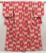 Photo1: 5806T07z840 Vintage Japanese Kimono Silk TSUMUGI Kasuri Red-Pink (1)