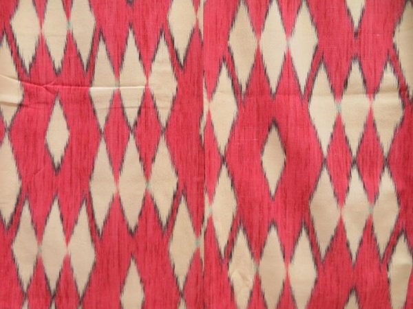 Photo3: 5806T07z840 Vintage Japanese Kimono Silk TSUMUGI Kasuri Red-Pink (3)