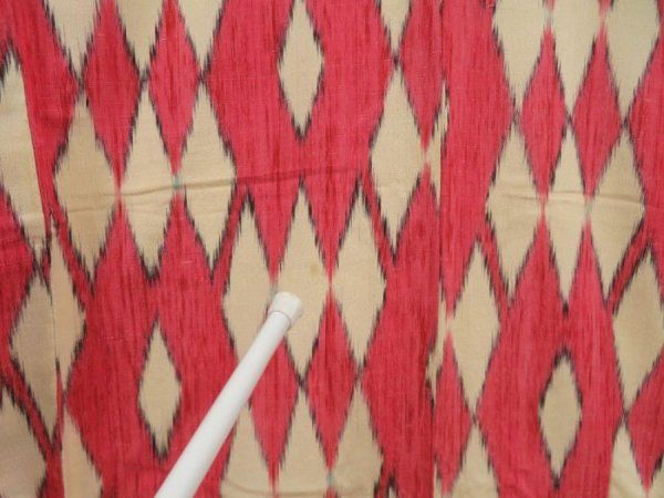 Photo5: 5806T07z840 Vintage Japanese Kimono Silk TSUMUGI Kasuri Red-Pink (5)