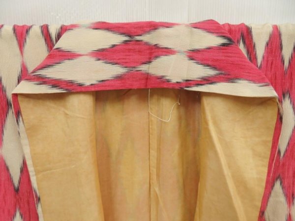 Photo6: 5806T07z840 Vintage Japanese Kimono Silk TSUMUGI Kasuri Red-Pink (6)