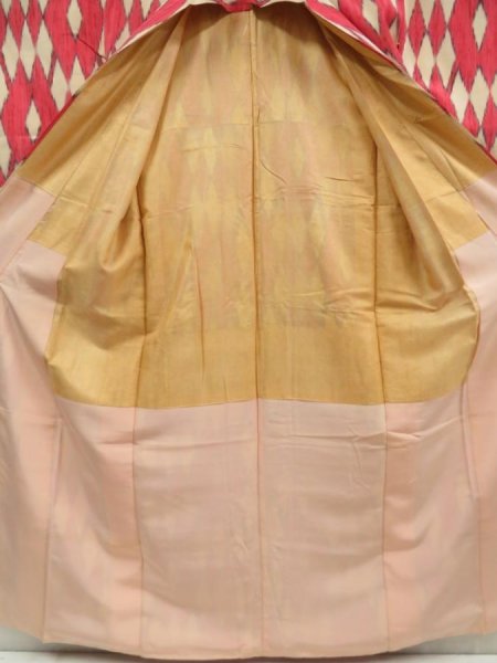 Photo8: 5806T07z840 Vintage Japanese Kimono Silk TSUMUGI Kasuri Red-Pink (8)