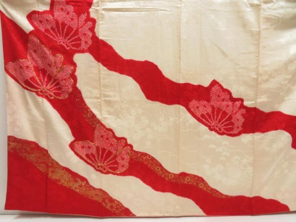 Photo5: 5806T09z1040 Vintage Japanese Kimono Silk FURISODE Butterfly Dark red (5)