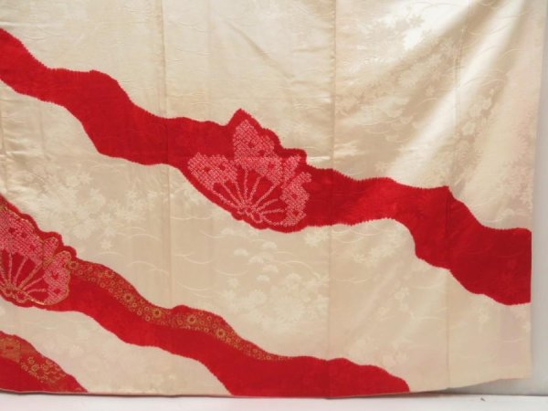Photo7: 5806T09z1040 Vintage Japanese Kimono Silk FURISODE Butterfly Dark red (7)