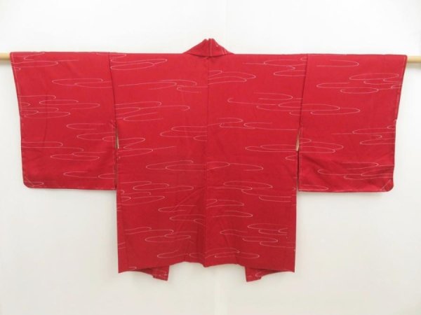 Photo1: 5806T11z550 Vintage Japanese Kimono Silk HAORI Stream Dull red (1)