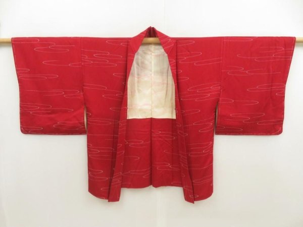 Photo5: 5806T11z550 Vintage Japanese Kimono Silk HAORI Stream Dull red (5)