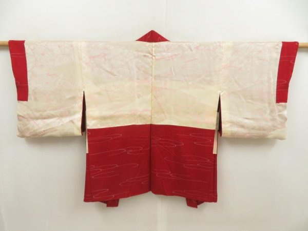 Photo6: 5806T11z550 Vintage Japanese Kimono Silk HAORI Stream Dull red (6)