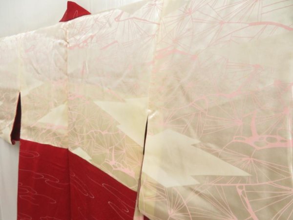 Photo7: 5806T11z550 Vintage Japanese Kimono Silk HAORI Stream Dull red (7)