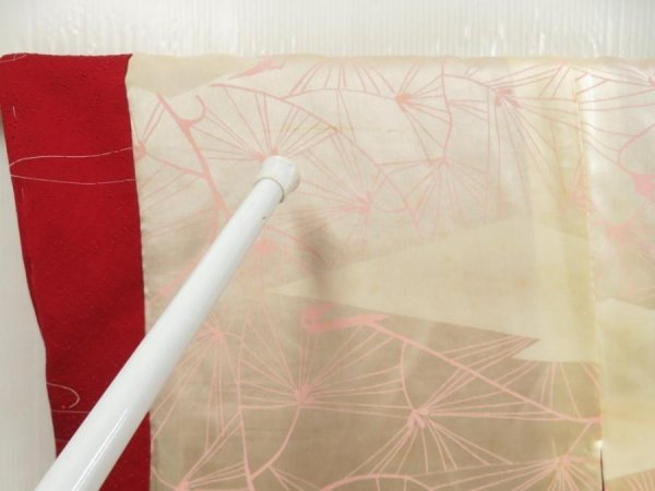 Photo8: 5806T11z550 Vintage Japanese Kimono Silk HAORI Stream Dull red (8)