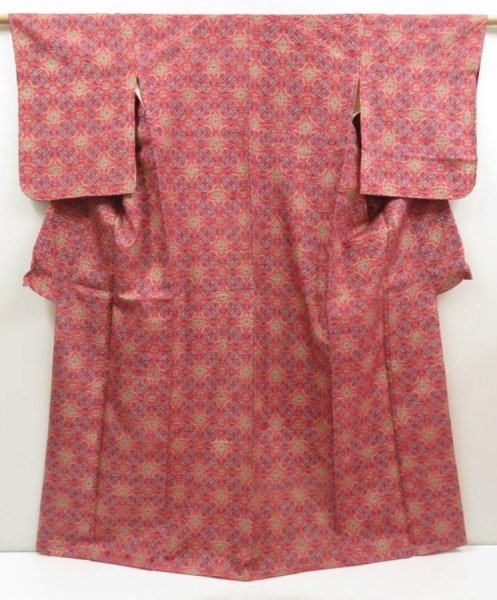 Photo1: 5806T12z800 Vintage Japanese Kimono Silk TSUMUGI  Dull red (1)