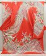 Photo1: 5806T13z1130 Vintage Japanese Kimono Silk FURISODE Flowers Dark salmon (1)