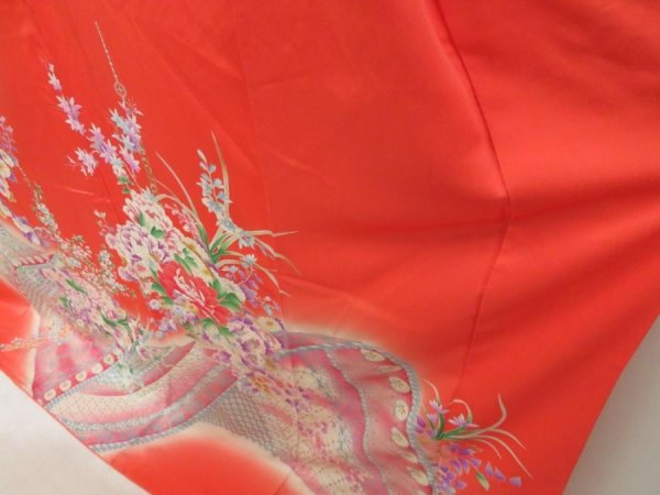 Photo4: 5806T13z1130 Vintage Japanese Kimono Silk FURISODE Flowers Dark salmon (4)