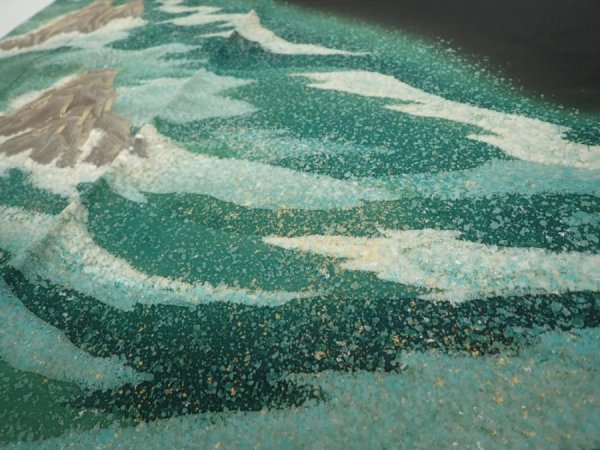 Photo2: 1G01z250  Japanese Kimono Silk  FABRIC Wave Black 60.6x29.5 (2)