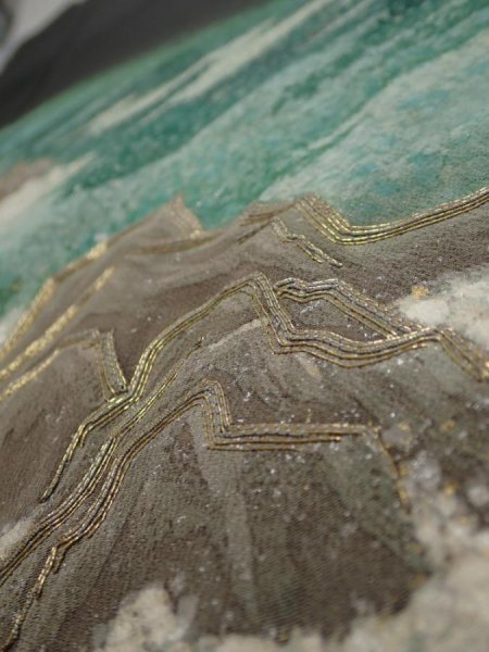 Photo6: 1G01z250  Japanese Kimono Silk  FABRIC Wave Black 60.6x29.5 (6)