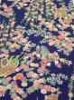 Photo1: 1G01z70  Japanese Kimono Silk  FABRIC Flowers Navy 48.0x14.2 (1)