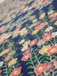 Photo4: 1G04z100  Japanese Kimono Silk  FABRIC Flowers Navy 68.5x14.0 (4)