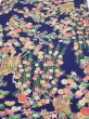 Photo1: 1G05z100  Japanese Kimono Silk  FABRIC Flowers Navy 68.1x14.2 (1)