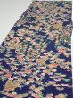 Photo3: 1G05z100  Japanese Kimono Silk  FABRIC Flowers Navy 68.1x14.2 (3)