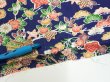 Photo6: 1G05z100  Japanese Kimono Silk  FABRIC Flowers Navy 68.1x14.2 (6)