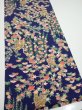 Photo2: 1G06z100  Japanese Kimono Silk  FABRIC Flowers Navy 68.1x14.2 (2)