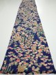 Photo5: 1G06z100  Japanese Kimono Silk  FABRIC Flowers Navy 68.1x14.2 (5)