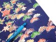 Photo6: 1G06z100  Japanese Kimono Silk  FABRIC Flowers Navy 68.1x14.2 (6)